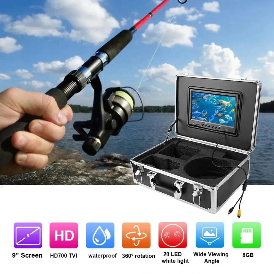 

100m 9in LCD Underwater Fishing Video Camera DVR System 360degree Rotating Fish Finder