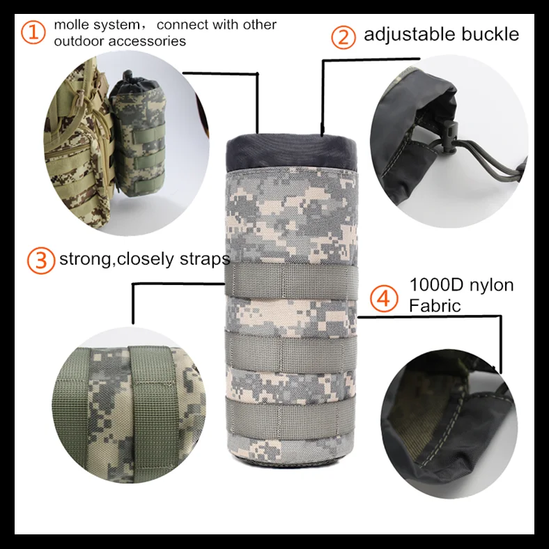 Тактический чехол для чайника Molle с карманом для бутылки воды 1000D нейлоновый держатель для бутылки воды сумка для бутылки для пеших прогулок скалолазания спорта на открытом воздухе