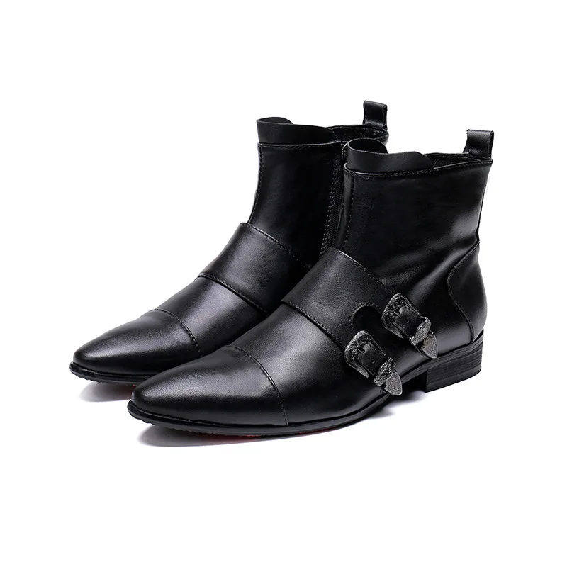 

2019 Fashion Men Formal Party Wedding Pointed Toe Boots Breathable Casual Zipper Men Shoes