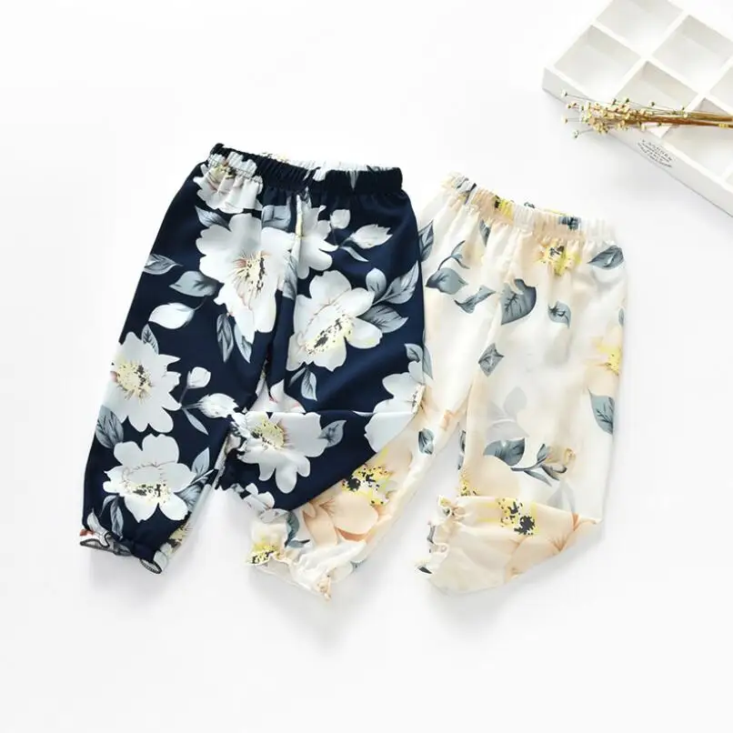 2018 Spring Summer Flower Floral Print Infant Baby Toddler Long Pants Girls Chiffon Pants Kids