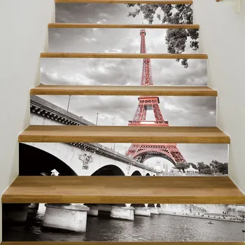 

6pcs/13pcs Eiffel Tower 3D Stairs Stickers Peel And Sticker Home Decoration Stairs Decal DIY Landscape Corridor Staircase Murals