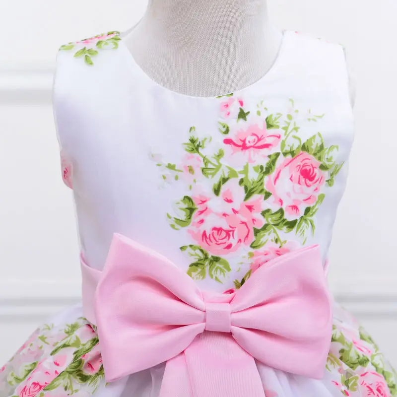 Новая летняя одежда для маленьких девочек, платье с цветочным принтом для девочек на свадьбу, праздничное платье с бантом для девочек