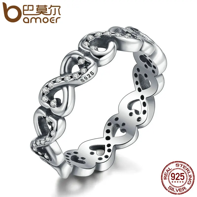 BAMOER Popular 100% 925 Sterling Silver Infinity Love Stackable Ring, Clear CZ Finger Ring Women Luxury Fashion Jewelry PA7198