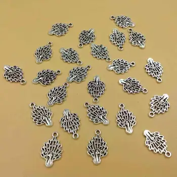 

50pcs/lot 12x20mm Zinc Alloy Antique Silver Peacock DIY Charms Pendants