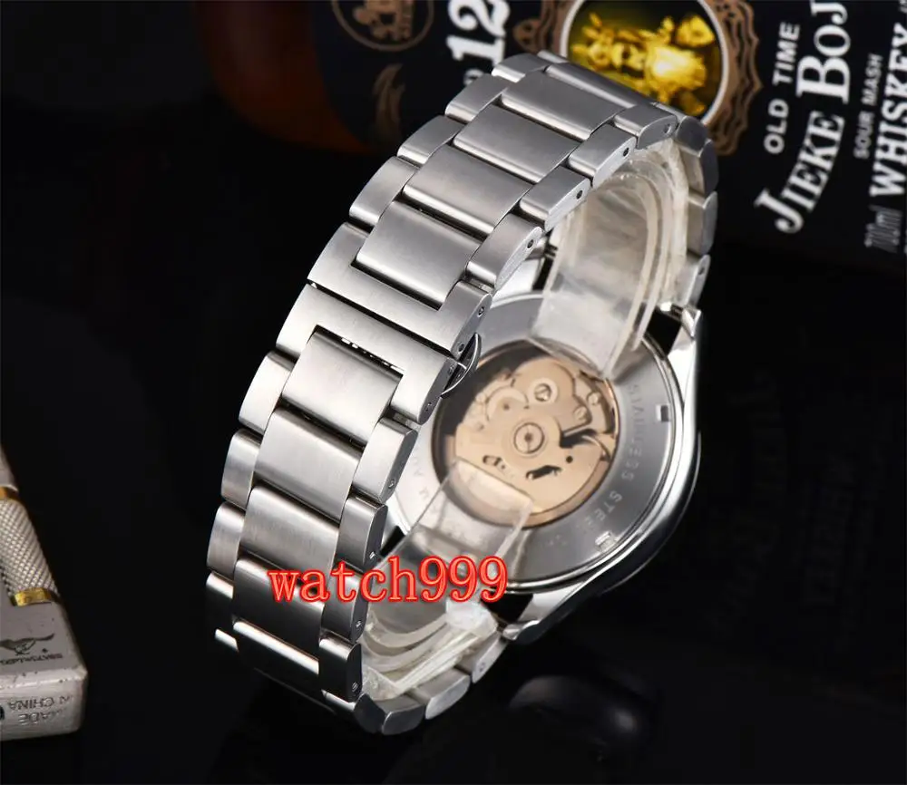 42 мм Parnis белый циферблат светящиеся часы miyota сапфировое стекло нержавеющая сталь браслет механические Автоматические Мужские часы