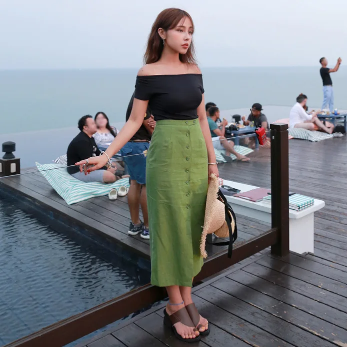 2017 nova versão Coreana da personalidade da moda cortar o garfo hem Magro saia 616124