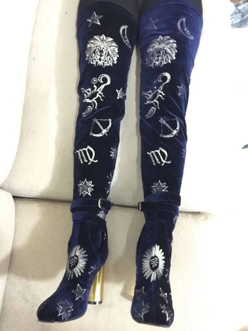 thigh high embroidered boots