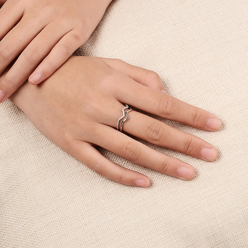 Mossovy Exquisite Geometric Crystal Golden Multi-layer Wave Wedding Ring for Female Fashion Zircon Couple Engagement Women Ring