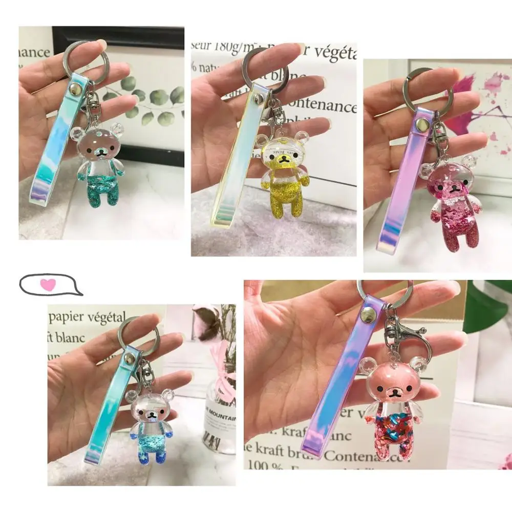 

2019 Bear Powder Moving Liquid Key Ring fantasy keychain Glitter Quicksand Star Keychain Car Key Pendant Creative Birthday Gift
