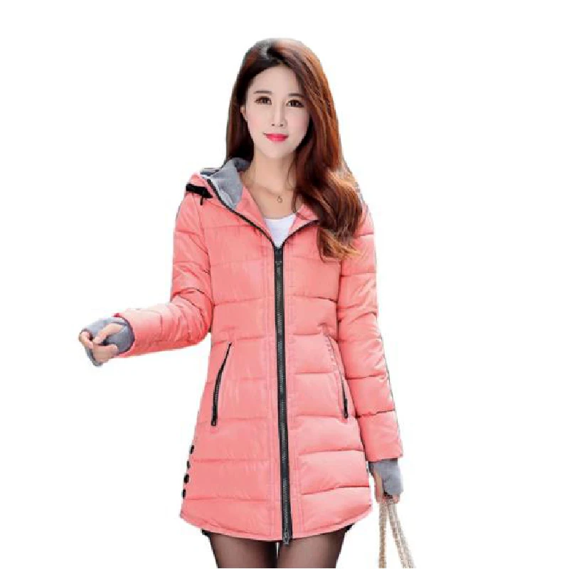 

2019 women winter hooded warm coat plus size candy color cotton padded jacket female long parka womens wadded jaqueta feminina