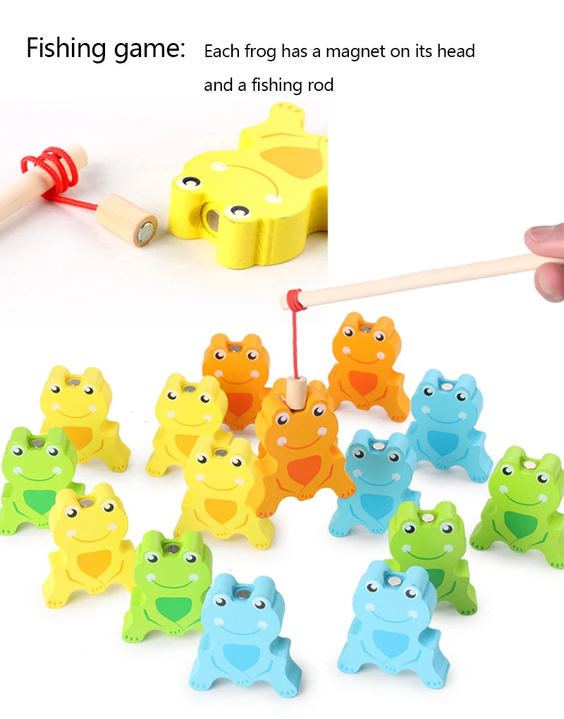 Детские Интеллектуальные развивающие игрушки Детские Магнитные деревянные лягушки балансный строительный Конструкторы рыбалка игра
