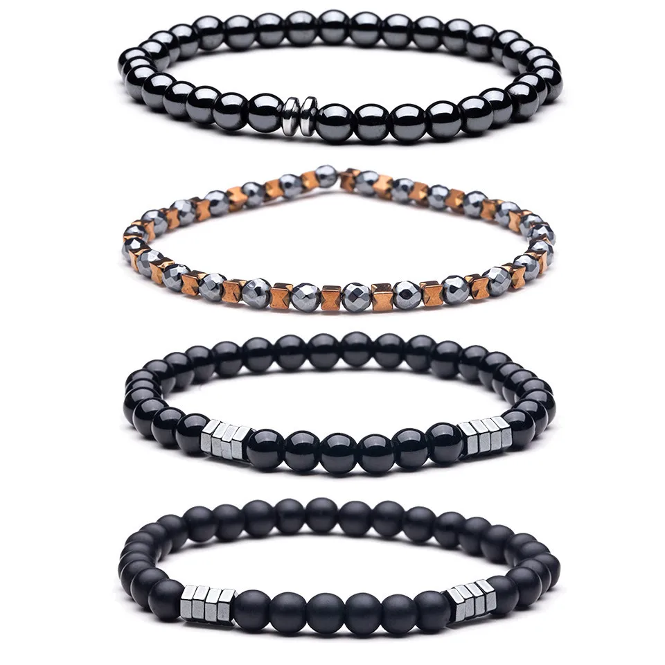 

Charm 6mm Natural stone Black Beads Bracelets for women & men Fashion Lucky Simple Bracelets Lava stone Hematite obsidian