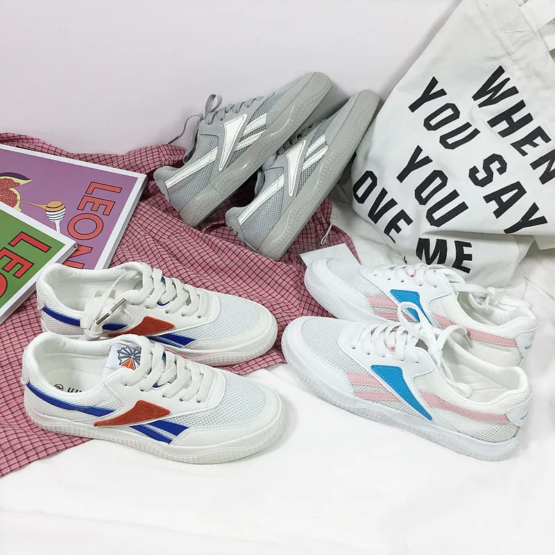 

Reflective White Shoes Female Screen Yarn Breathable Summer Board Shoes 2019 Korean Edition Student Leisure Female Cloth Shoes