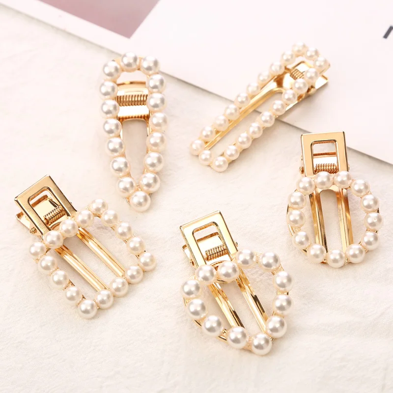 

Fashion handmade Gold Color 1PC Pearl Imitation Hair Clip Snap Barrette Stick Hairpin Hair Styling Accessories For Women Girls