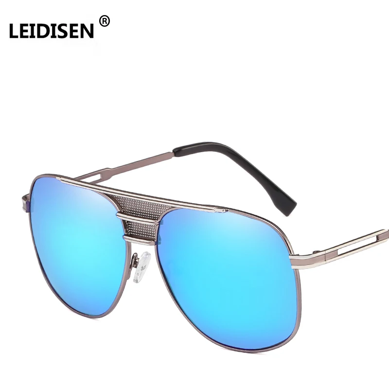 LEIDISEN Oversized Pilot Sunglasses Blue lens Men Cool Vintage High