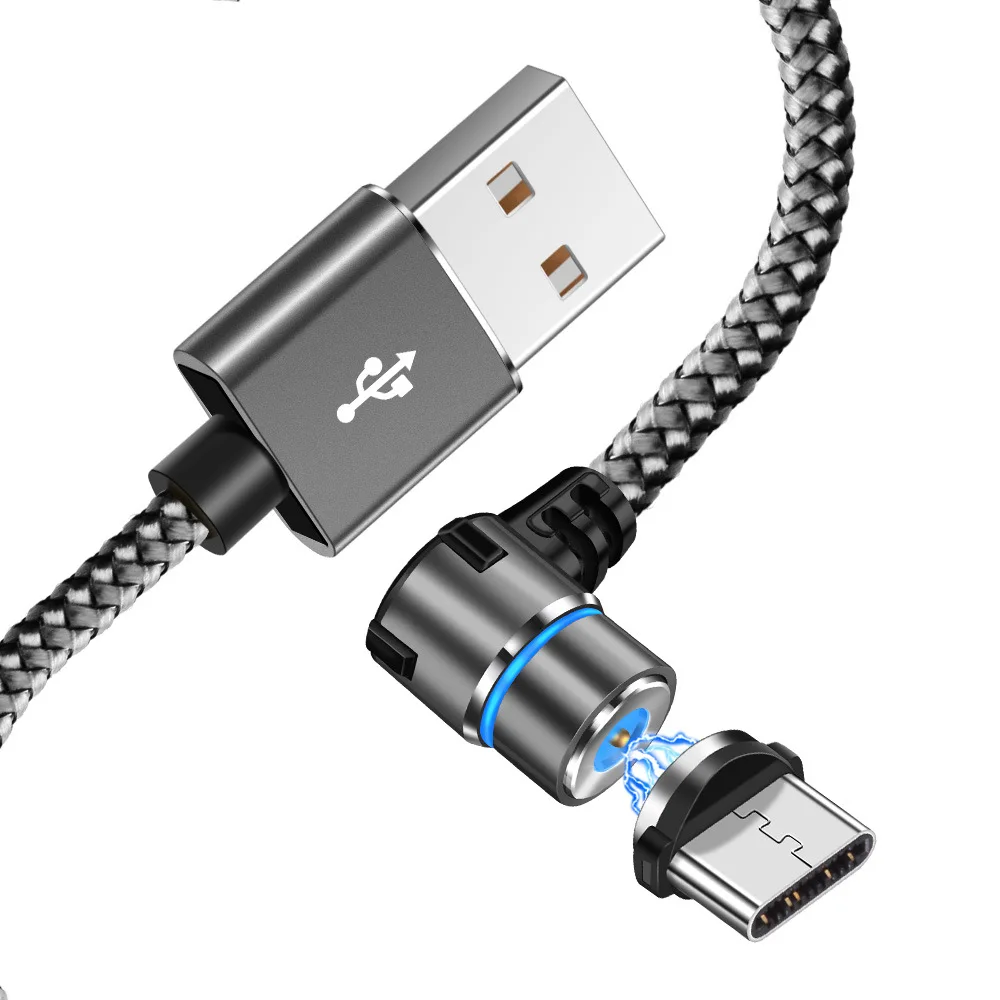 Магнитный зарядный usb-кабель Олаф для iPhone, Micro USB type C, мобильный телефон, 90 градусов, L форма, быстрая зарядка, магнитные зарядные кабели - Цвет: Gray Type C Cable