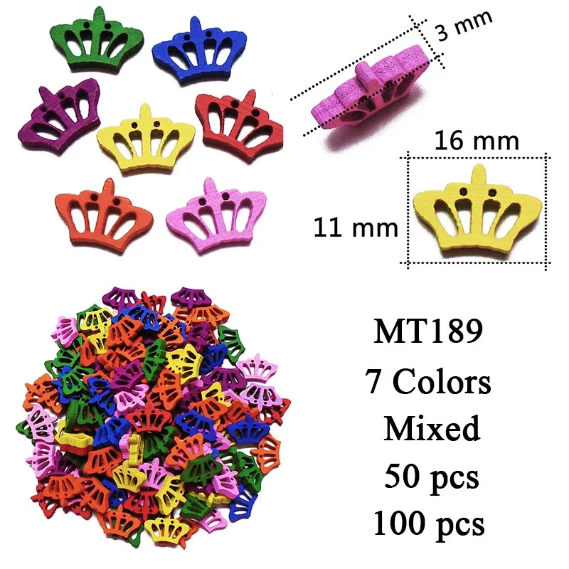 ZIEENE 20 шт 50 шт 100 шт Смешанные 7 цветов окрашенная мультяшная кошка кость Корона деревянные пуговицы для шитья Скрапбукинг для детей дерево ручной работы - Цвет: MT189