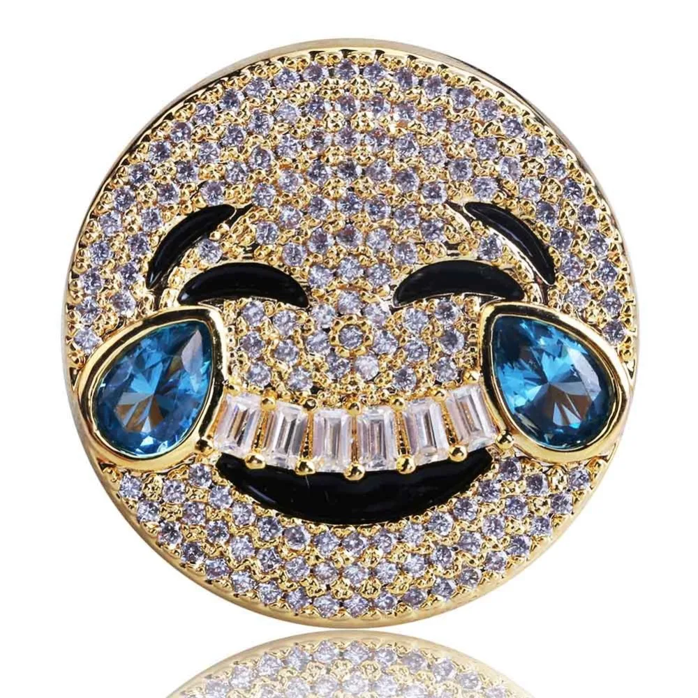 

Gothic Hip Hop Style Gold Silver Iced Out Cubic Zirconia Cute Emoji Expression Smile Weep Rings For Men Anel Female Ring 5 Size