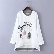 Весна Повседневное Для женщин футболки Женская одежда с длинным рукавом Хлопок Топы корректирующие клетка вышивки картины рубашки плюс Размеры 4xl 200 poun