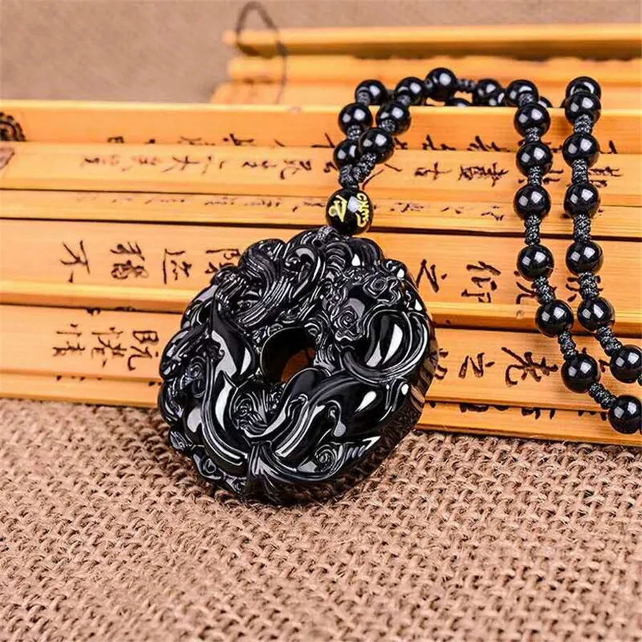 Genuine Natural Black Obsidian Gemstone Crystal Round Bead Necklaces Pendant For Women Men Powerful (4)