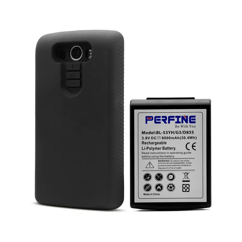 

Perfine G3 BL-53YH 8000mAh Cell Phone Extended Battery With Black TPU Protective Case For LG G3 VS985 D855 Li-polyme Battery