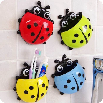 

Cartoon Ladybug Sucker Children Kids Toothbrush Holder Cute 4 Colors Suction Hooks Toothbrush Wall Suction Bathroom Sets