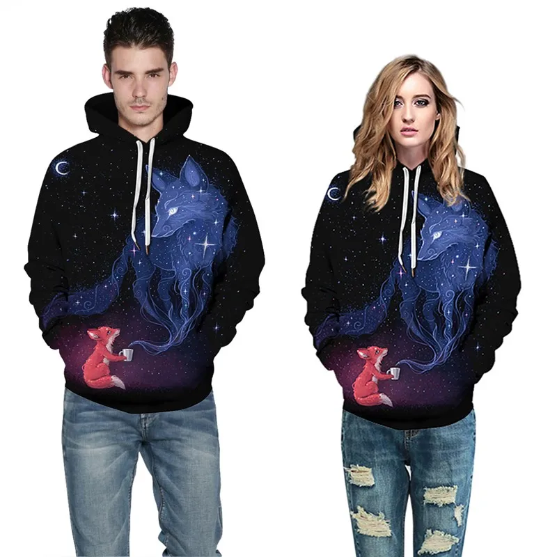 Raisevern Прохладный Galaxy с принтом с лисой; 3D толстовки с капюшоном, верхняя одежда Для женщин Для мужчин унисекс пуловеры с длинными рукавами; с карманами; Верхняя одежда; топы; Прямая поставка