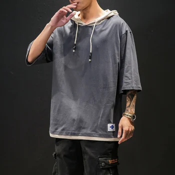 

Cotton Half Sleeve T-shirt Men Large Size Solid Color Summer Hooded T-Shirt Male Slim Fit Casual Comfortable Streetwear T shirt
