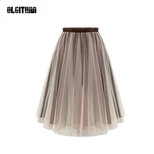 Модная летняя юбка-пачка, элегантная женская юбка с эластичной резинкой на талии, плиссированные сетчатые юбки для женщин, большие размеры S-XL