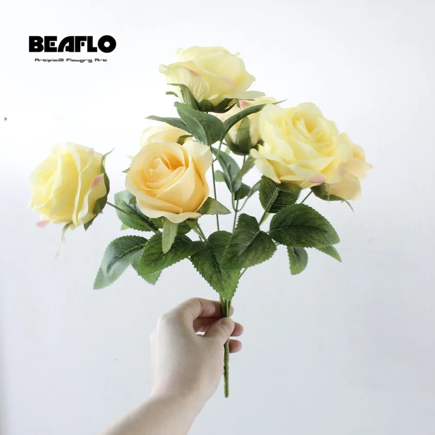 1 букет 7 голов Французская романтическая искусственная Роза, для создания своими руками Шелковый цветок для вечерние свадебные декоративные искусственные цветы - Цвет: Цвет: желтый