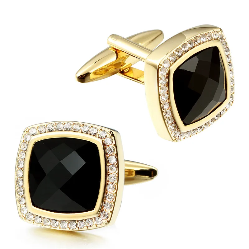 

Fashion Jewelry Golden Cufflinks Wedding and Party Gift Black Crystal Cufflinks for Gentlemen