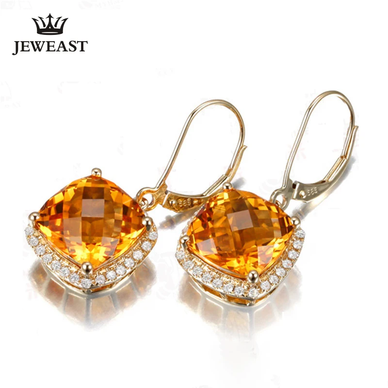 

Natural citrine 18K Pure Gold Earring Real AU 750 Solid Gold Earrings Diamond Trendy Fine Jewelry Hot Sell New 2019
