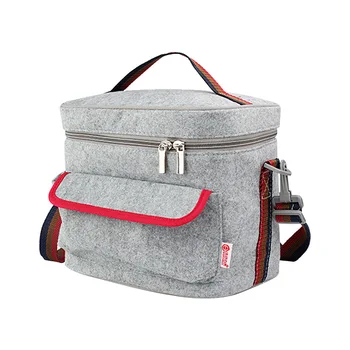 

Felt Double Layer Lunch Bags Thermal Container Travel Food Bag Large Insulated Lunch Bag Shoulder Ice Pack Portable Cooler Tote