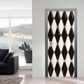 

Self-Adhesive Door Sticker 3D Black And White Geometry Wallpaper Modern Fashion Art Home Decor Wall Sticker Living Room Murals