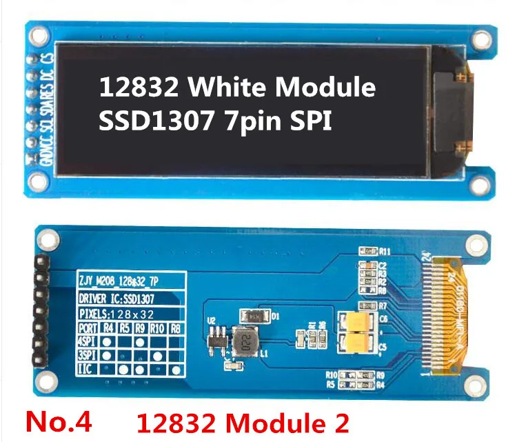 12832 2,08 дюймовый дисплей SSD1307 PM OLED 256x64 SH1122 7pin 4-провод SPI 3-провод SPI I2C белого и синего цветов на выбор, с адаптером PCB - Цвет: 12832 Module 2 7pin