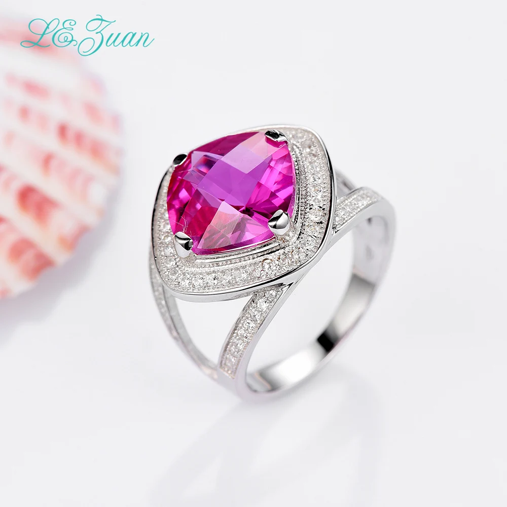 

L&zuan Real 925 Sterling Silver Jewelry Rings Prong Setting 9.125ct Pink Stone Romantic Luxury Ring For Women