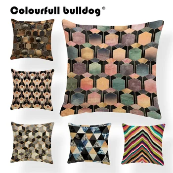 

Geometry Hills Cushion Cover Gold Pillow Cases Purple Farmhouse For Kids Art-Deco Toss Pillow Checkered 17X17 Linen Industrial