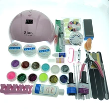 DIY Набор ногтей 36 Вт Светодиодная лампа УФ Гель-лак с 12 мощность цвет УФ-гель поли гель для ногтей Набор инструментов Набор 14 мл верхнее покрытие и базовое пальто