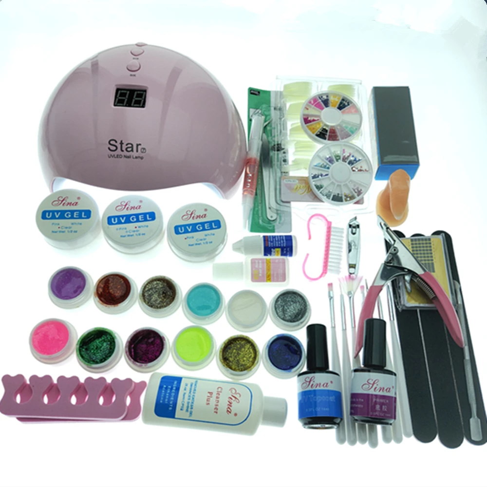

DIY Nail Sets 36W Led Lamp UV GEL polish with 12 power Color UV Gel poly gel Nail Art Tools Set Kit 14ML Top coat & Base coat