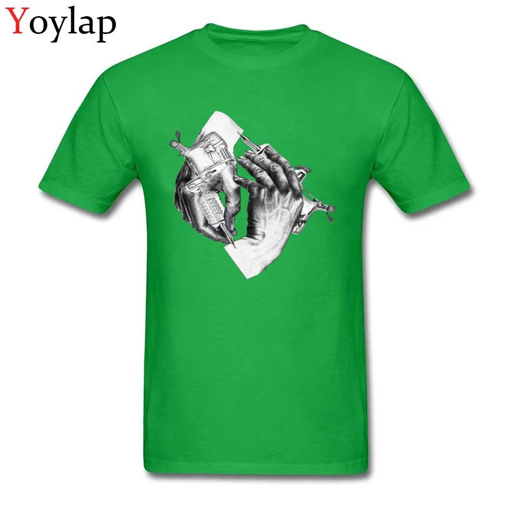 Casual Men Escher Tattoo T Shirt Wholesale Summer/Autumn Short Sleeve O-Neck All Cotton Tops Tees Funny Clothing Shirt green