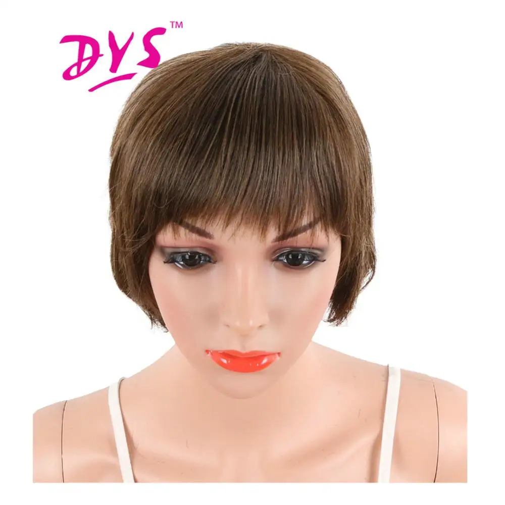 Deyngs белый прямой синтетический парик с челкой для черных и белых женщин натуральный жаростойкий Pixie Стрижка волос коричневый цвет доступны - Цвет: Коричневый