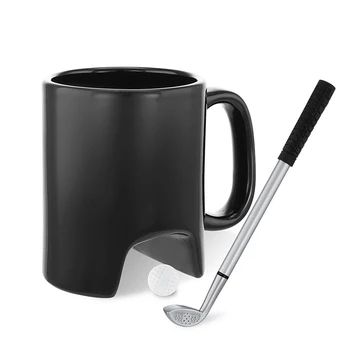 

Creative 300ml Black Ceramic Coffee Golf Mug With Golf Handle Shape Pen Personality Ceramic Mugs And Cup
