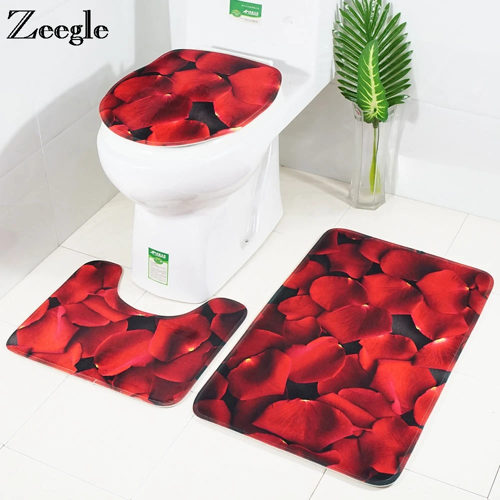 Zeegle Bath Mats Bathroom Petal Series Toilet Rugs Set Anti slip