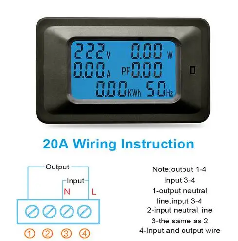 AC220V 20A цифровой измеритель напряжения счетчик энергии ЖК-дисплей 5 кВт вольтметр мощности амперметр тока Ампер Ватт метр тестер детектор индикатор