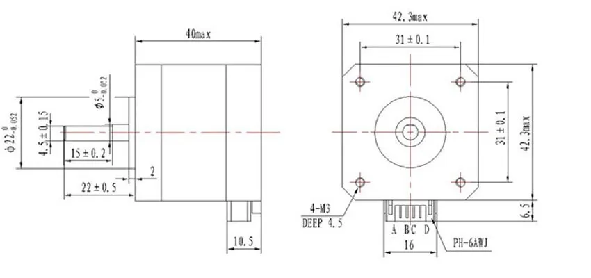 42 Шаговый двигатель 1.3A 40 мм 17HD40005-22B 3D принтер шаговый двигатель