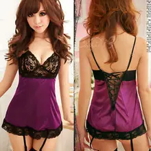 Женское Сексуальное белье фиолетовая атласная пижама набор подвязок платье Dmuk Новинка