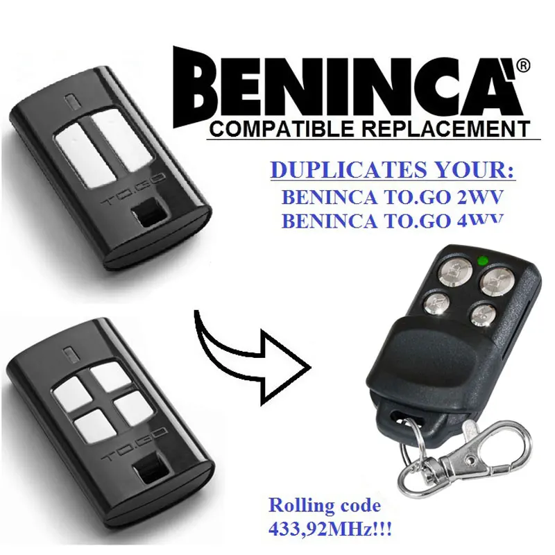 

BENINCA TO.GO rolling code compatible remote control