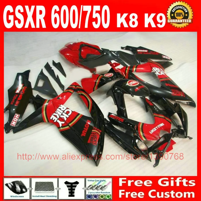 

ABS Fairing kit for SUZUKI GSXR600 GSXR 750 08 09 10 red black LUCKY STRIKE fairings set K8 GSX-R 600/750 2008 2009 2010 DV63