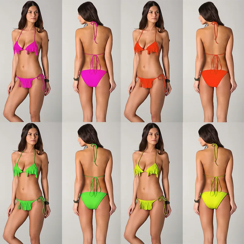 

Hot Sales 2019 Fringe Bikini Swimsuit Women Biquini Vintage Bathing Costumes Strappy Crochet Bikinis Set Sexy Swimwear DM054