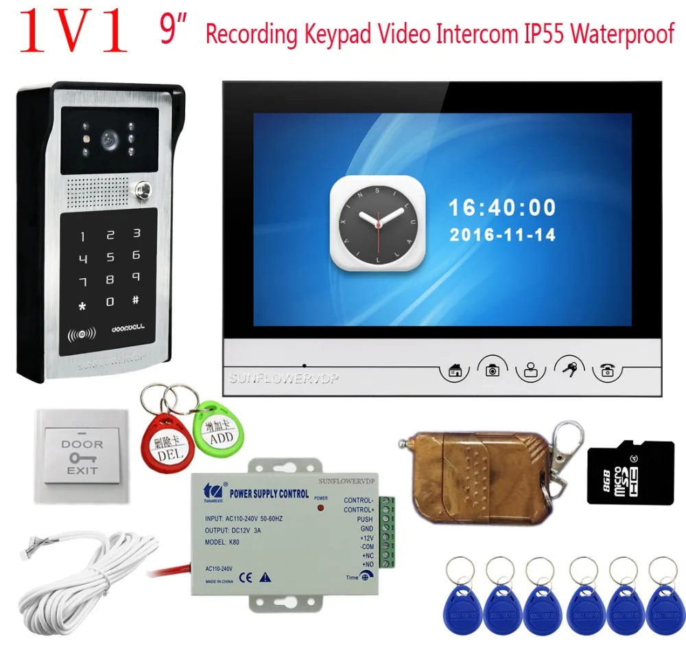 Запись видео 9 &quotцветной монитор видеодомофон проводной с Rfid клавиатурой